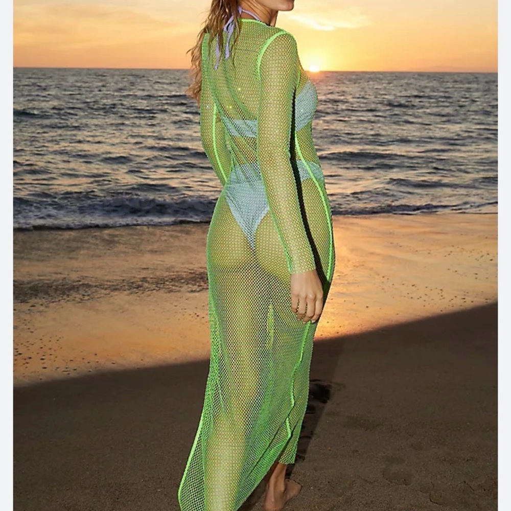 Anthropologie Neon Green Maxi Dress NWT